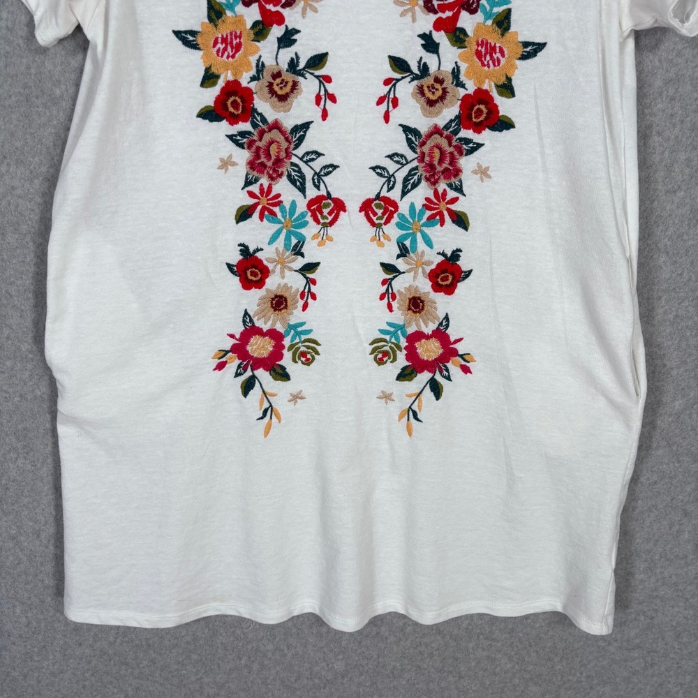 UMGEE‎ Embroidered T Shirt Tunic Dress Medium Pockets Cottage Boho Lounge Comfy - Picture 3 of 13